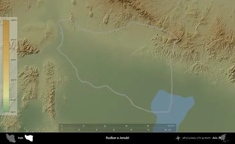 Rudbar-e Jonubi outlined, Iran. Physical Stock Illustration