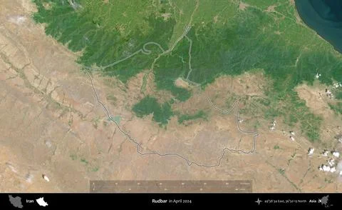 Rudbar outlined, Iran. Satellite image. April 2024 Stock Illustration