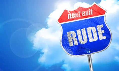 Rude, 3D rendering, blue street sign Stock Illustration