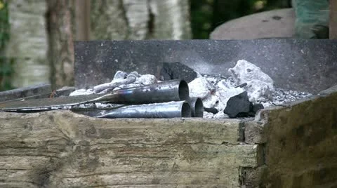Rudimentary forge at medieval reenacment Stock Footage 12614729