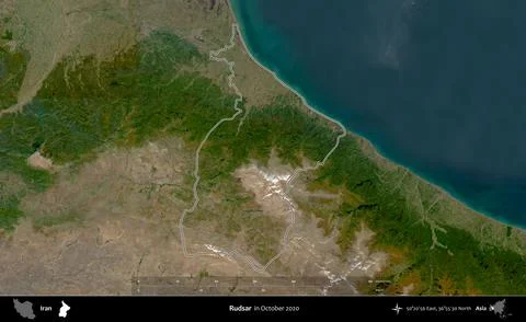 Rudsar outlined, Iran. Satellite image. October 2020 Stock Illustration