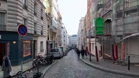 Rue Chappe in Montmartre Paris featuring a cobblestone street lined with Stock Footage 330915652