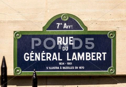 Rue du General Lambert - old street sign in Paris Stock Photos