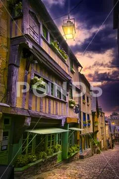 Rue du Jerzual, Dinan, Brittany, France Stock Photos