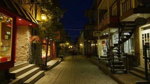 Rue du Petit Champlain at night Stock Footage 99887677