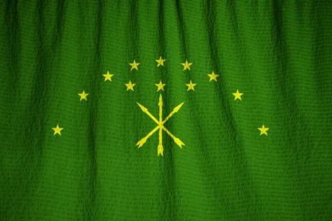 Ruffled Flag of Adygea in Wind Stock Photos