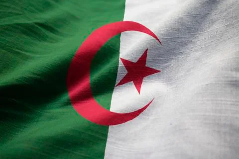 Ruffled Flag of Algeria in Wind Foto stock