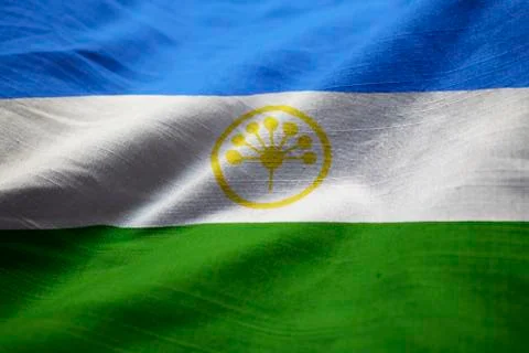 Ruffled Flag of Bashkortostan Blowing in Wind Stock Photos