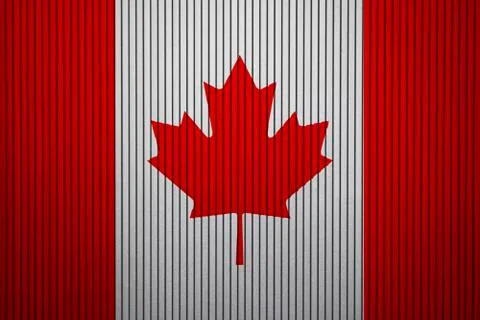 Ruffled Flag of Canada Blowing in Wind Stock Photos