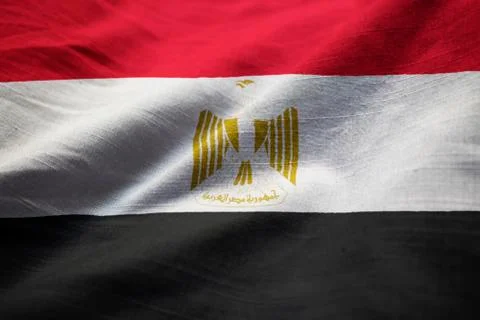 Ruffled Flag of Egypt in Wind Stock Photos