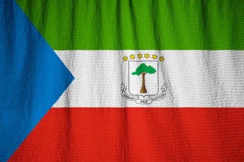 Ruffled Flag of Equatorial Guinea in Wind Stock Photos