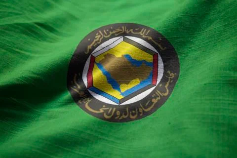Ruffled Flag of GCC Blowing in Wind Stock Photos