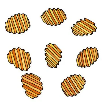 Ruffled or Corrugated Potato Chips. Beer Snack. Figure Knife Cuts of Vegetabl Illustrazione stock