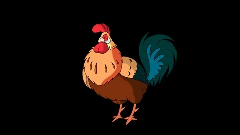 Rufous Rooster Crows. Classic handmade Animation with Alpha Channel. Stock Footage 71946113