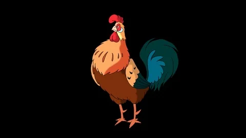 Rufous Rooster Walks and Crows. Classic handmade Animation with Alpha Channel Stock Footage 71946117