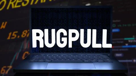 The rug pull  on notebook for cryptocurrency crime concept 3d rendering. Stock Illustration