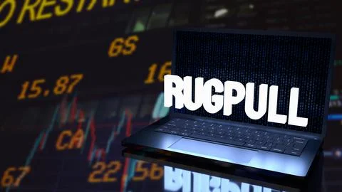 The rug pull  on notebook for cryptocurrency crime concept 3d rendering. Stock Illustration