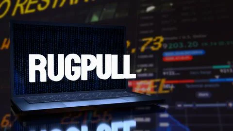 The rug pull  on notebook for cryptocurrency crime concept 3d rendering. Stock Illustration