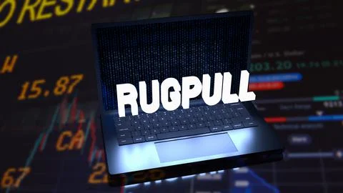 The rug pull  on notebook for cryptocurrency crime concept 3d rendering. Stock Illustration