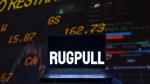 The rug pull  on notebook for cryptocurrency crime concept 3d rendering. Stock Illustration