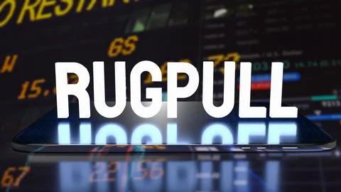 The rug pull  on tablet for cryptocurrency crime concept 3d rendering. Stock Illustration