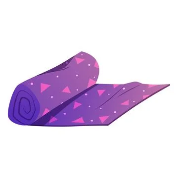 Rug roll with triangle pattern, vector cartoon purple carpet for floor in room Stock Illustration