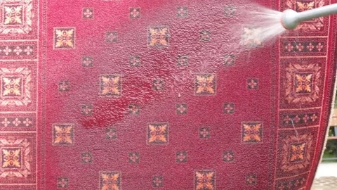 Rug is washed with a stream of water Stock Footage 81186871