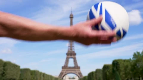 Rugby and the Eiffel tower in Paris Stock Footage 249202309