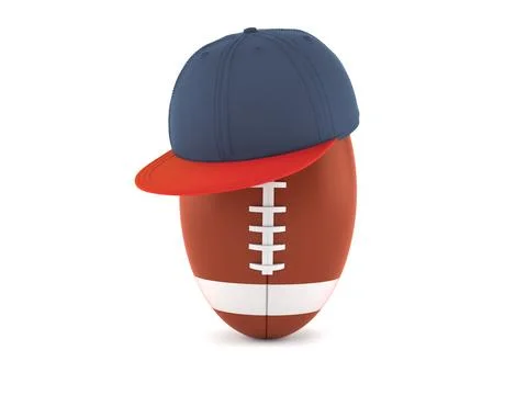 Rugby ball with baseball cap Stock Illustration