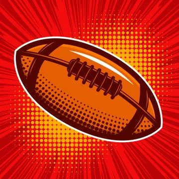 Rugby ball on comic style background. Design element for poster, card, banner Stock Illustration