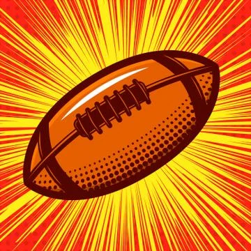 Rugby ball on comic style background. Design element for poster, card, banner Stock Illustration