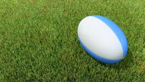 Rugby ball on grass 3D render for world cup Stock Illustration