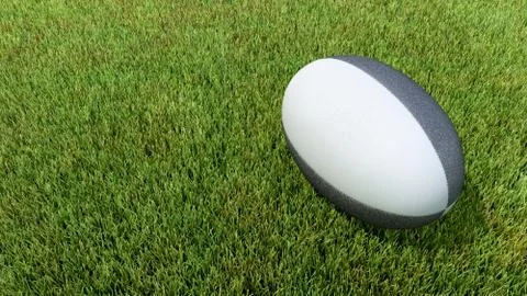Rugby ball on grass 3D render for world cup Stock-Illustration
