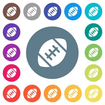 Rugby ball solid flat white icons on round color backgrounds Stock Illustration