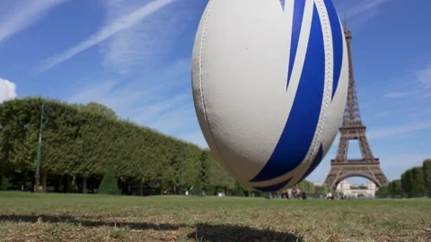 Rugby ball threw and Eiffel tower Stock Footage 249202112