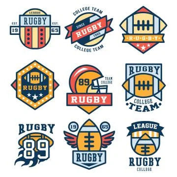 Rugby Emblem Set Vector Illustration, Flat Design Stock Illustration