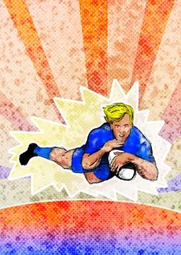 Rugby player diving to score a try Stock Illustration