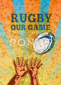 Rugby player hands catching ball Stock Illustration