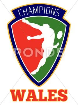 Rugby player kicking ball champions wales Stock Illustration