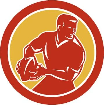 Rugby player passing ball circle retro Illustrazione stock