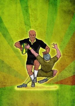 Rugby player running the ball Stock Illustration
