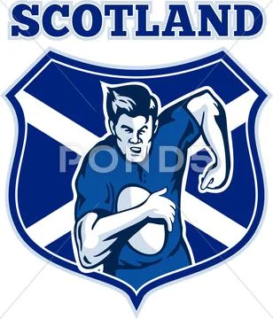 Rugby player scotland flag shield Stock Illustration