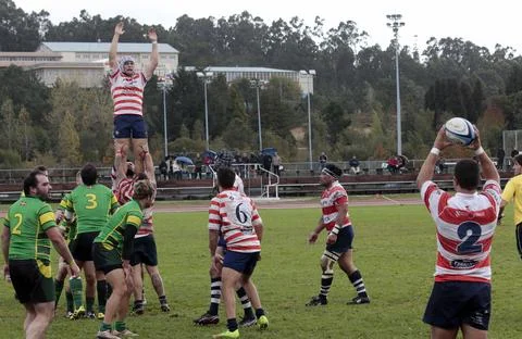 Rugby player taking a throw-in Foto stock