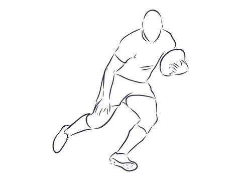Rugby player vector illustration. Running man with ball in hands. Team sport Stock Illustration