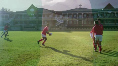 Rugby squad executing lineout training after hooker throwing ball lifting jumper Stock Footage 329418367