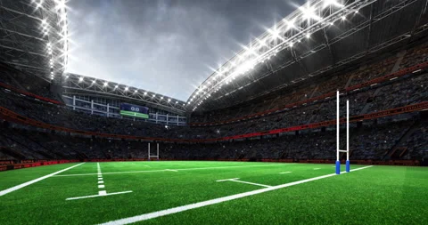Rugby stadium with goal posts at corner view. Stock Footage 169100937