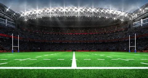 Rugby stadium with goal posts at side view. Stock Footage 169102269