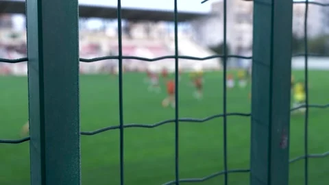Rugby training session seen from behind the stadium fence, defocused view. Vidéo 271680723