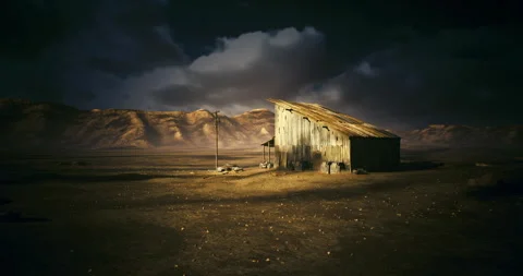 Rugged abandoned structure contrasted by somber atmospheric background scene 스톡 동영상 347196065