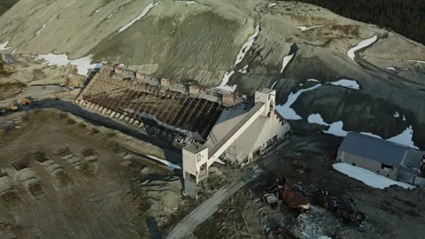 Rugged building in an Abandoned Mining Town, Aerial View Stock Footage 289486093